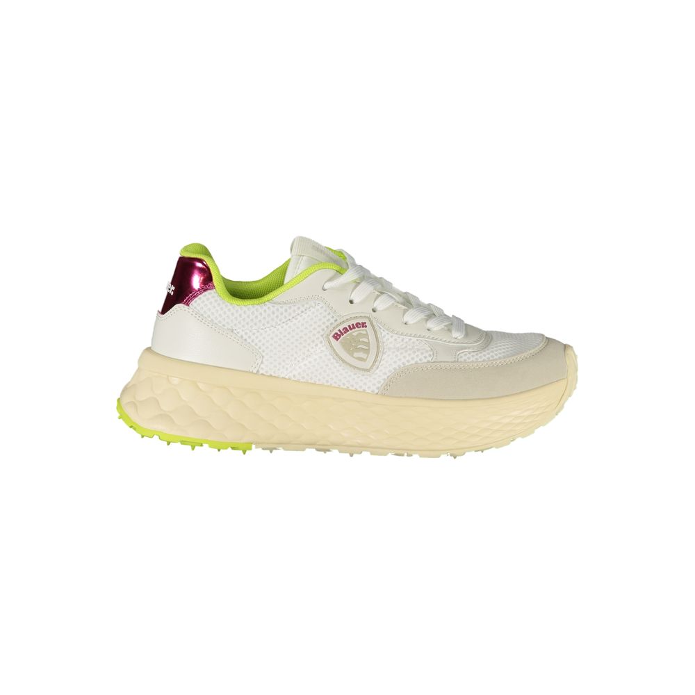 Blue sneaker made of white polyester