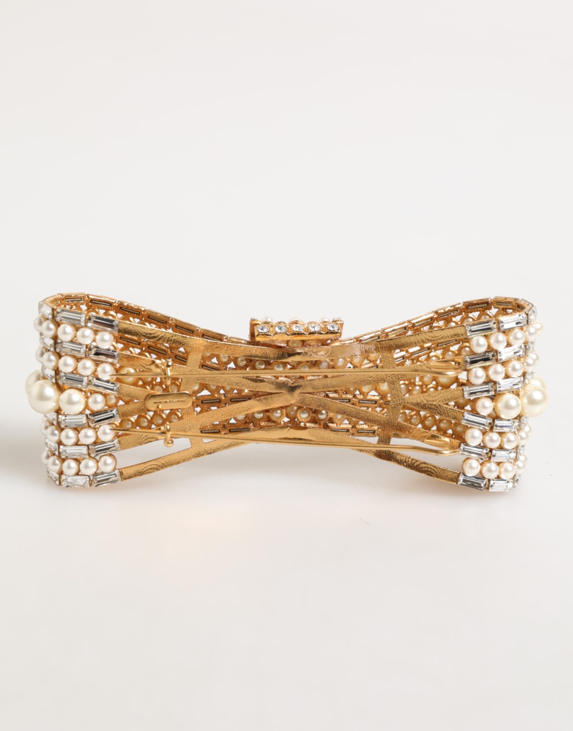 Dolce & Gabbana Gold-Tone Brass Glass Crystal Faux Pearl Embellished Brooch