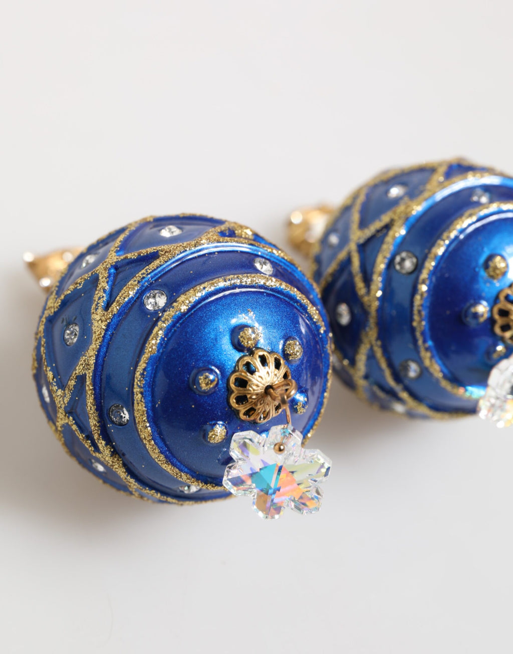 Dolce & Gabbana Gold Brass Blue Christmas Bauble Crystal Drop Clip-On Earrings