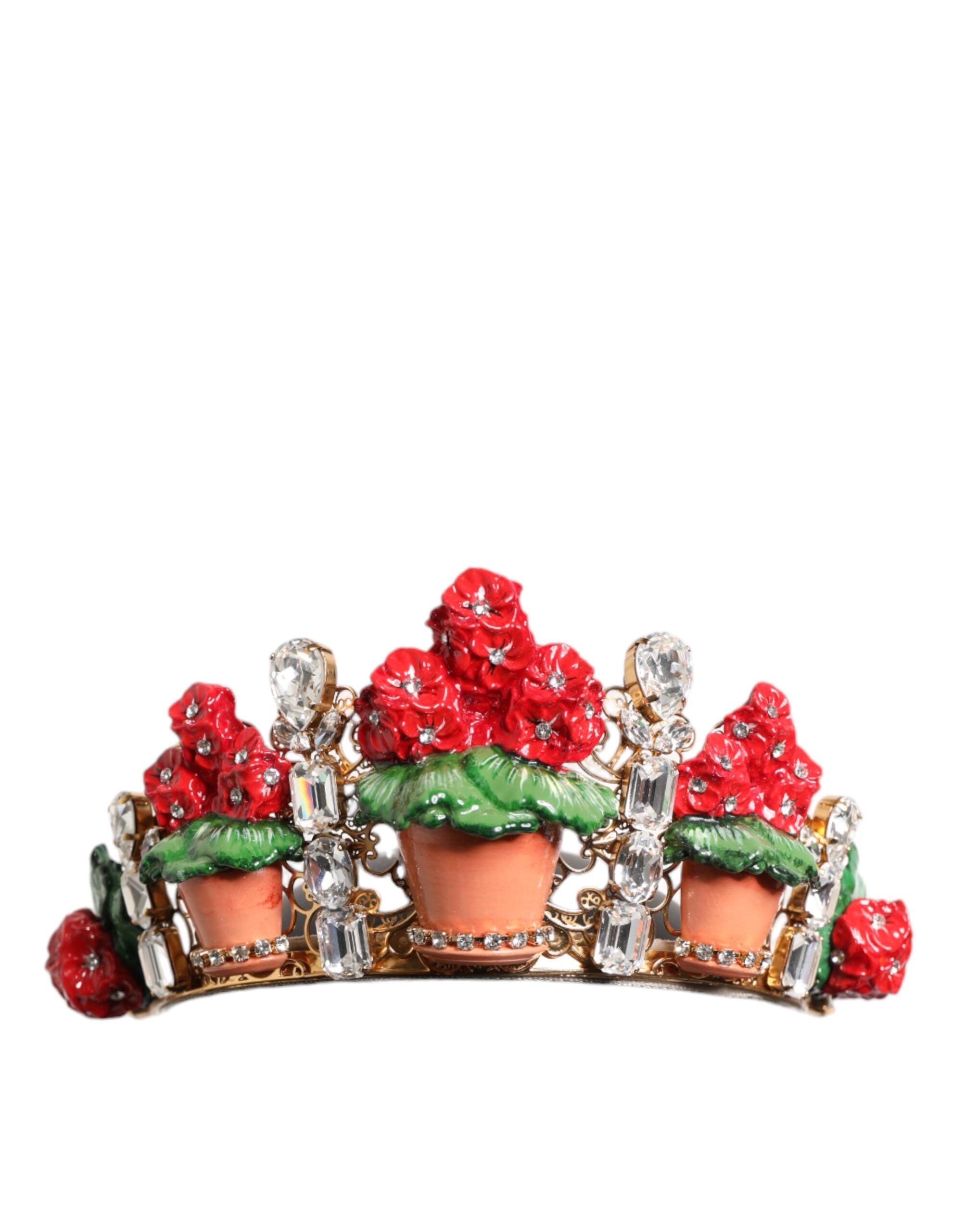 Dolce & Gabbana Red Flower Crystal Gold Crown Tiara Headband