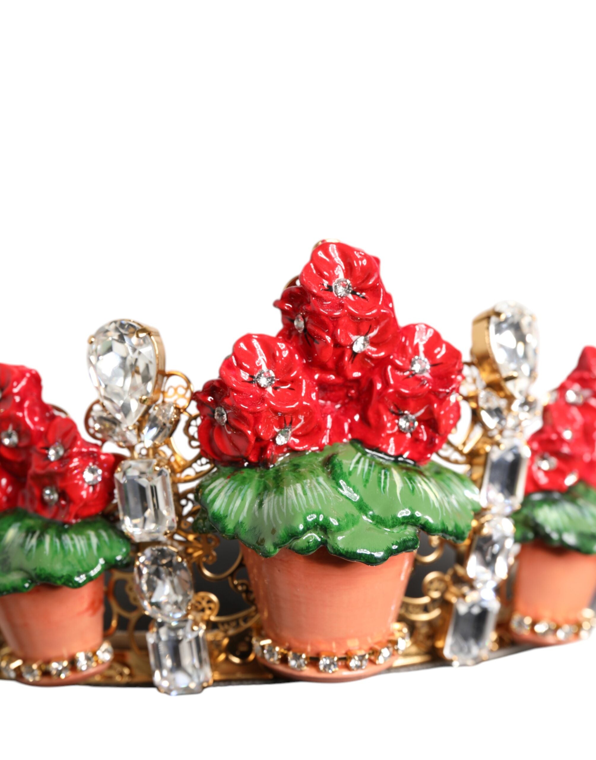 Dolce & Gabbana Red Flower Crystal Gold Crown Tiara Headband