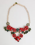 Dolce & Gabbana Rote Rose Floral Crystal verschönert Statement Schmuck Halskette