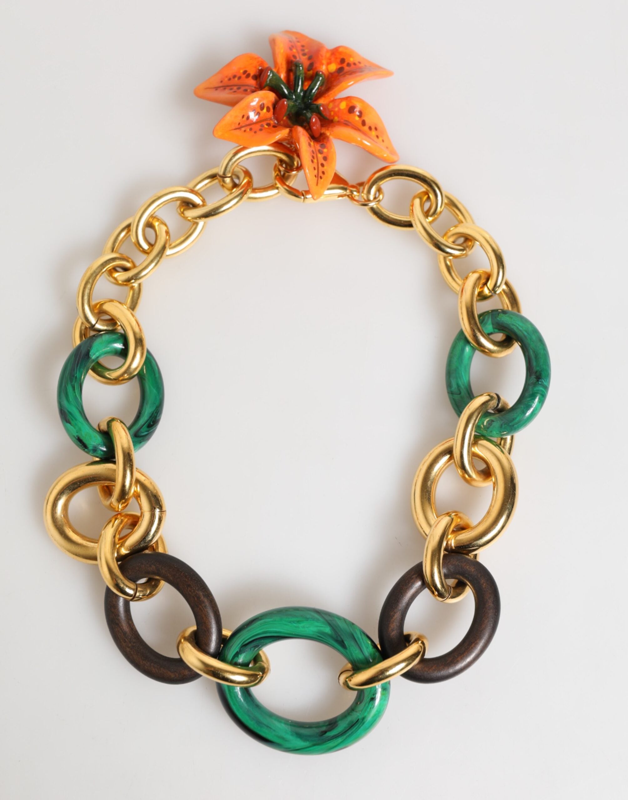 Dolce & Gabbana Multicolor Gold Messing Tiger Lily Floral Chai Halskette