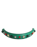 Dolce & Gabbana Green Embellished Leather Top Handle Bag Women Shoulder Strap