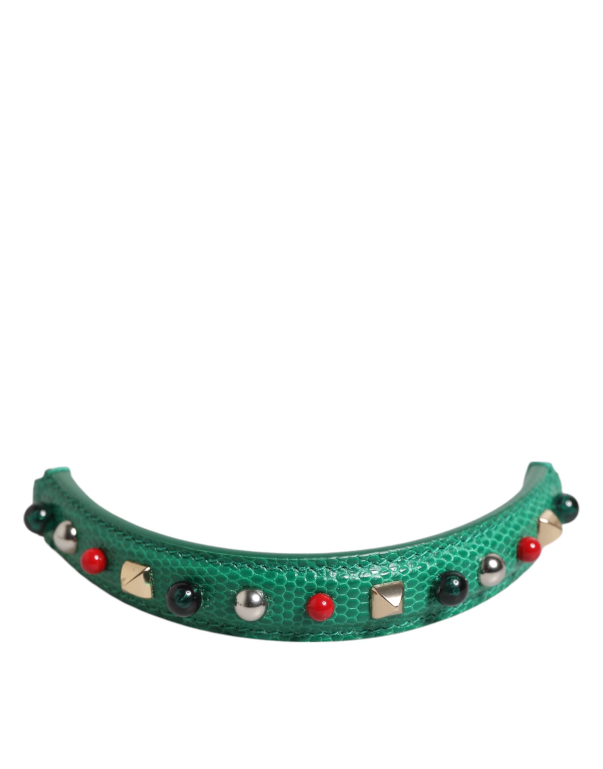 Dolce & Gabbana Green Embellished Leather Top Handle Bag Women Shoulder Strap