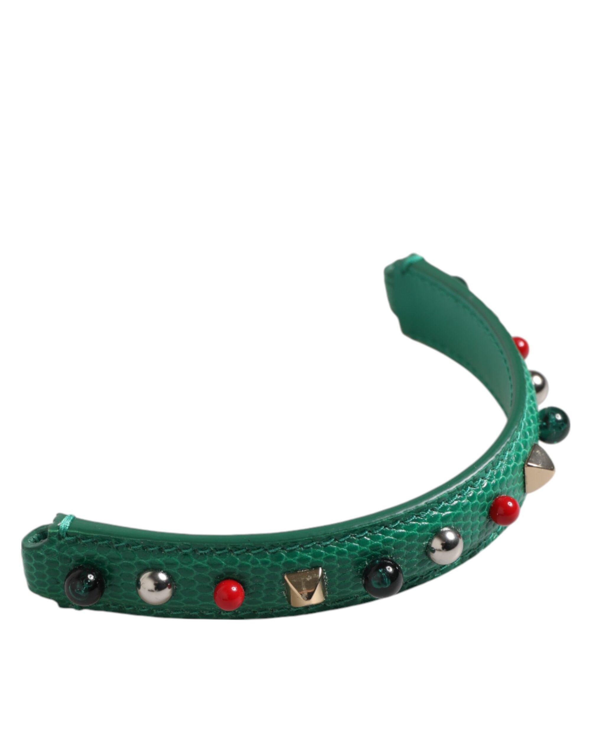 Dolce & Gabbana Green Embellished Leather Top Handle Bag Women Shoulder Strap