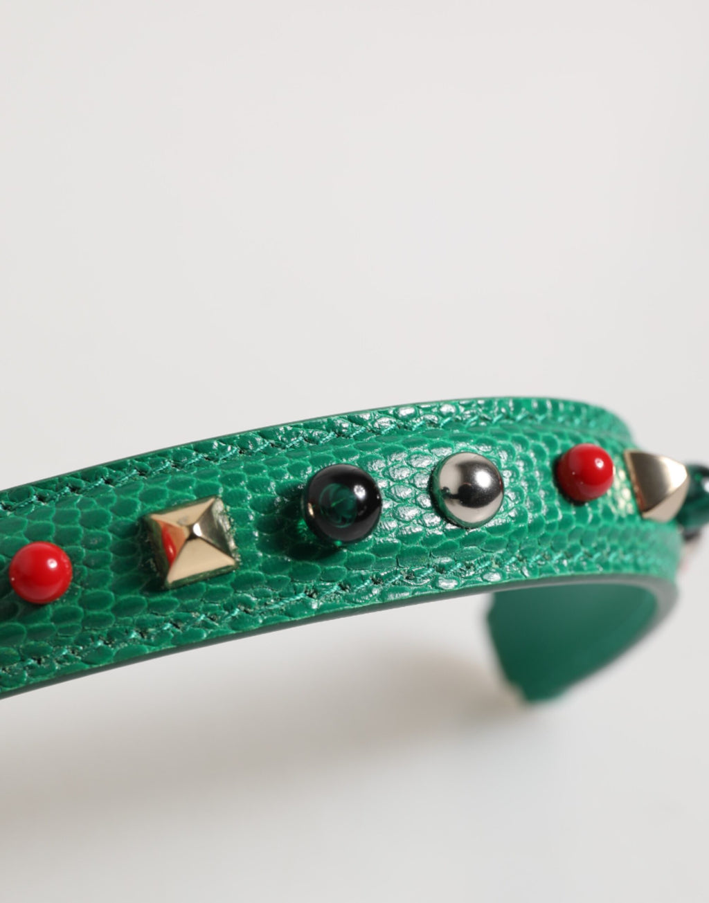 Dolce & Gabbana Green Embellished Leather Top Handle Bag Women Shoulder Strap