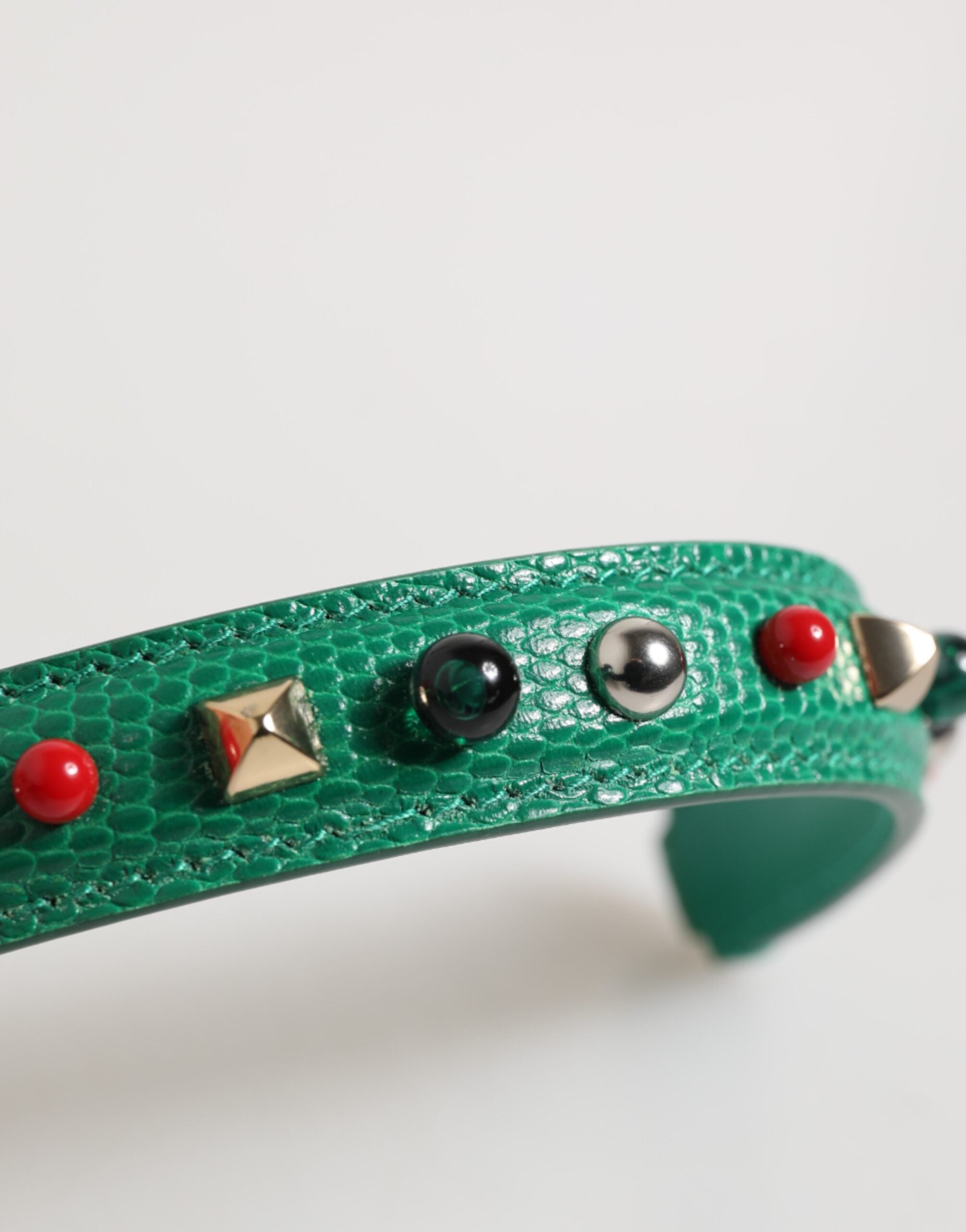 Dolce & Gabbana Green Embellished Leather Top Handle Bag Women Shoulder Strap