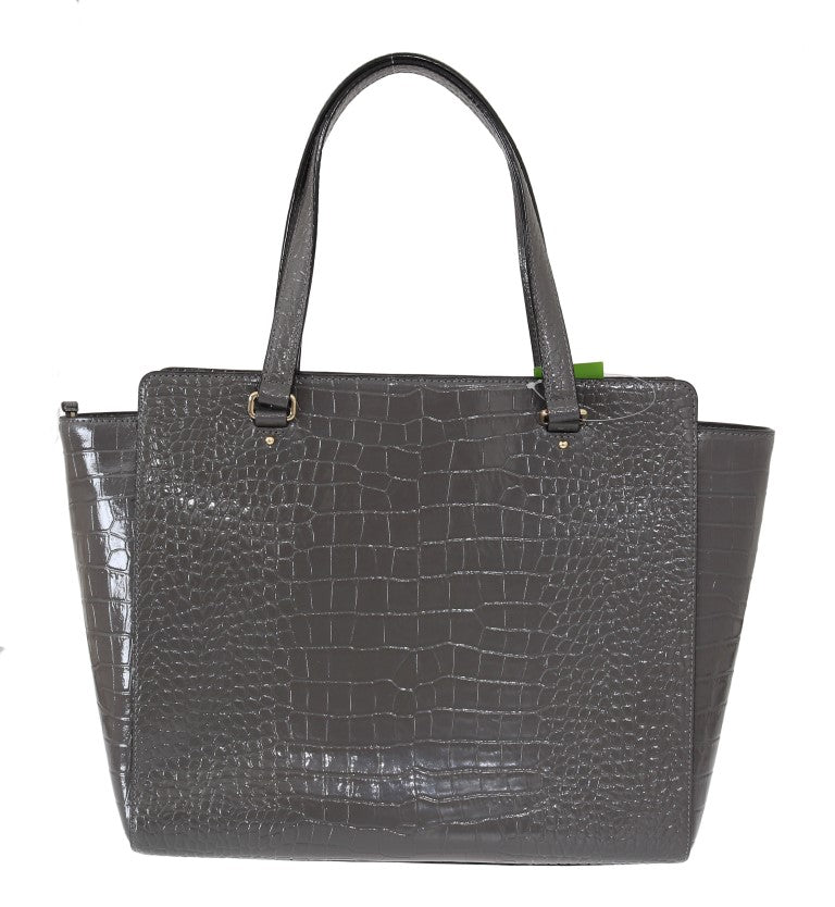 Kate Spade Elissa Bristol Drive Crocodile Embossed Grey Leather Tote Handbag