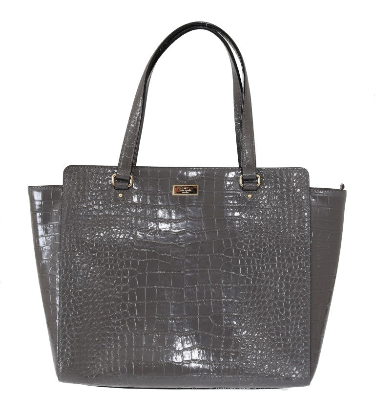 Kate Spade Elissa Bristol Drive Crocodile Embossed Grey Leather Tote Handbag