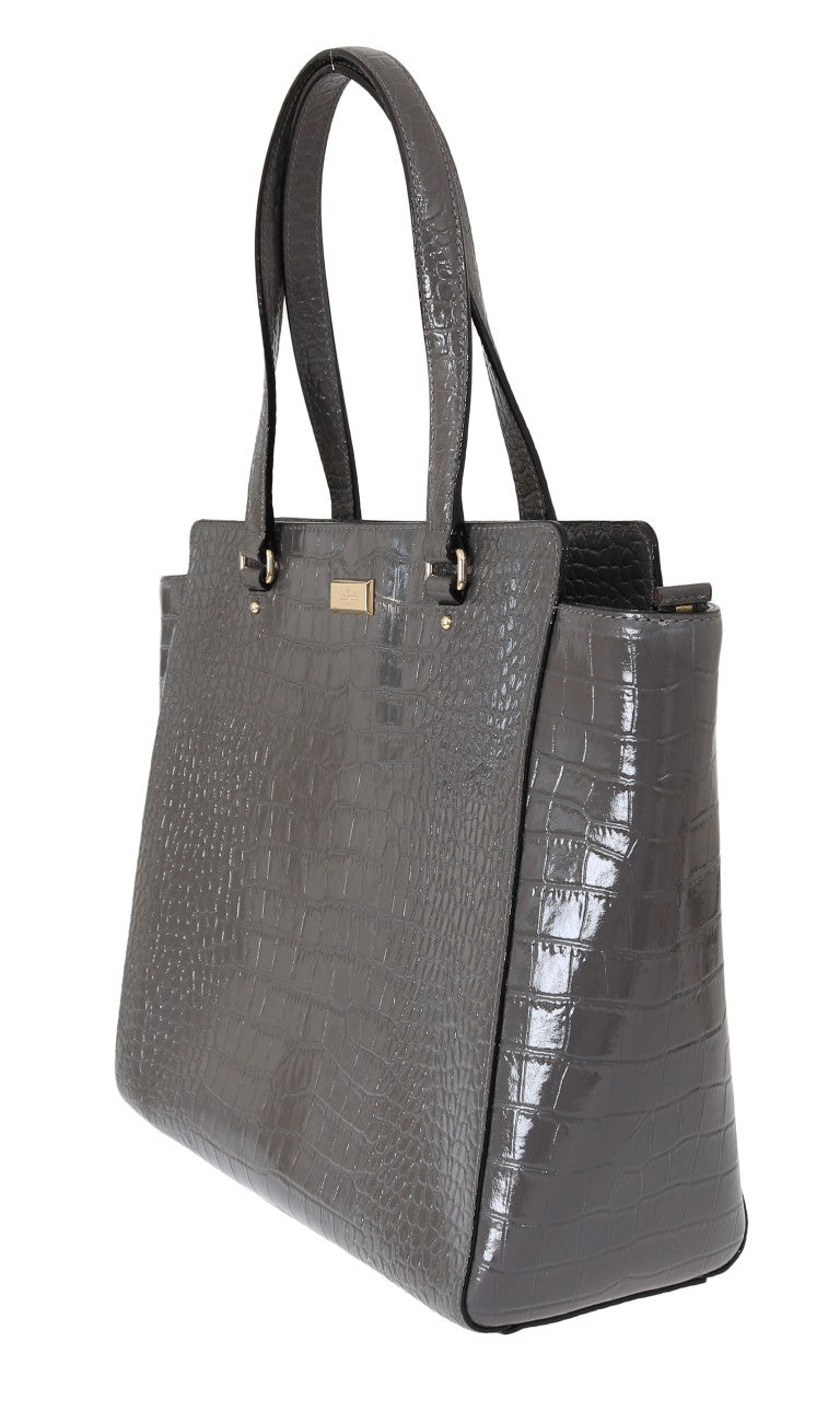 Kate Spade Elissa Bristol Drive Crocodile Embossed Grey Leather Tote Handbag