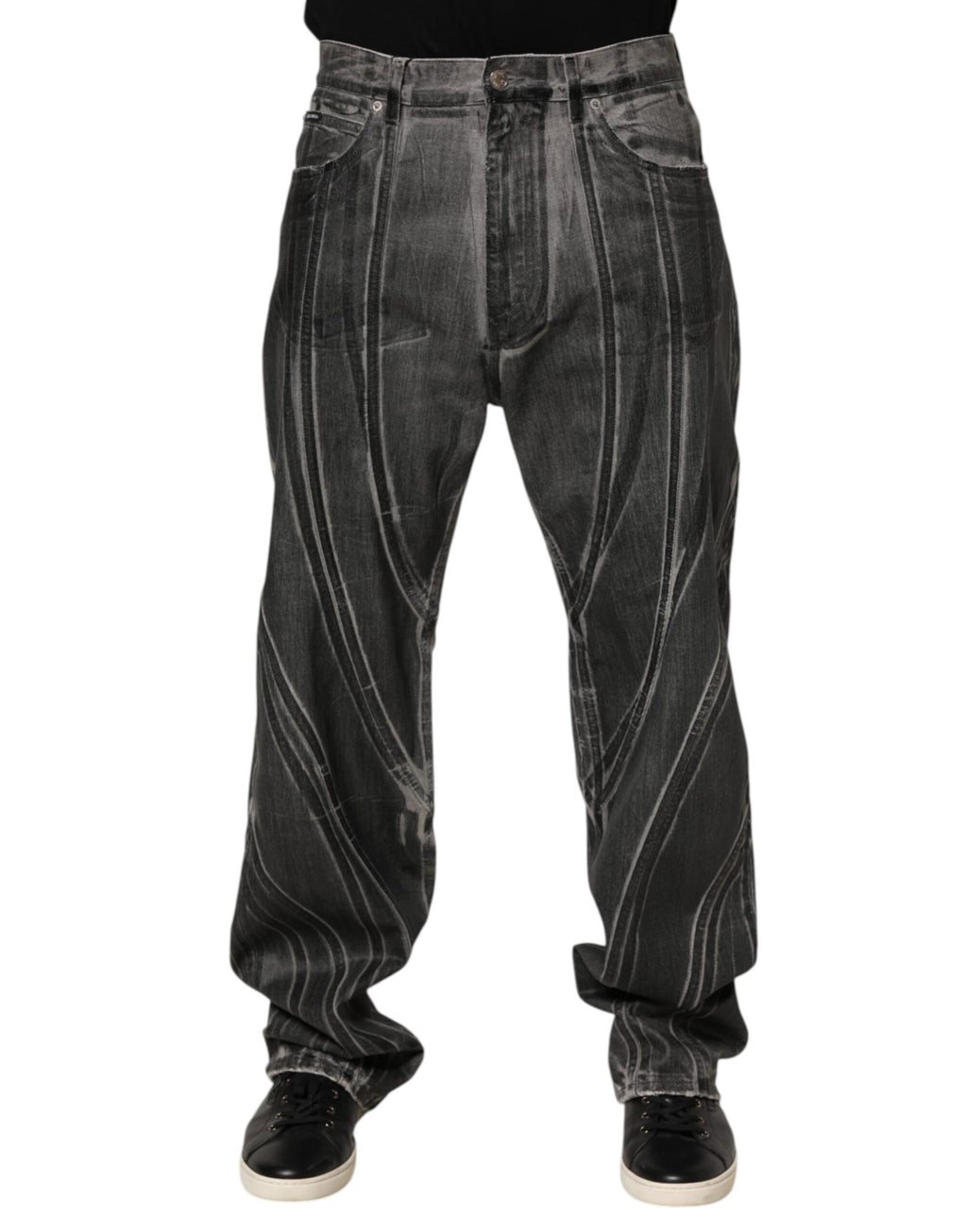 Dolce & Gabbana Schwarz Grau Grafikdruck Denim-Hose Jeans