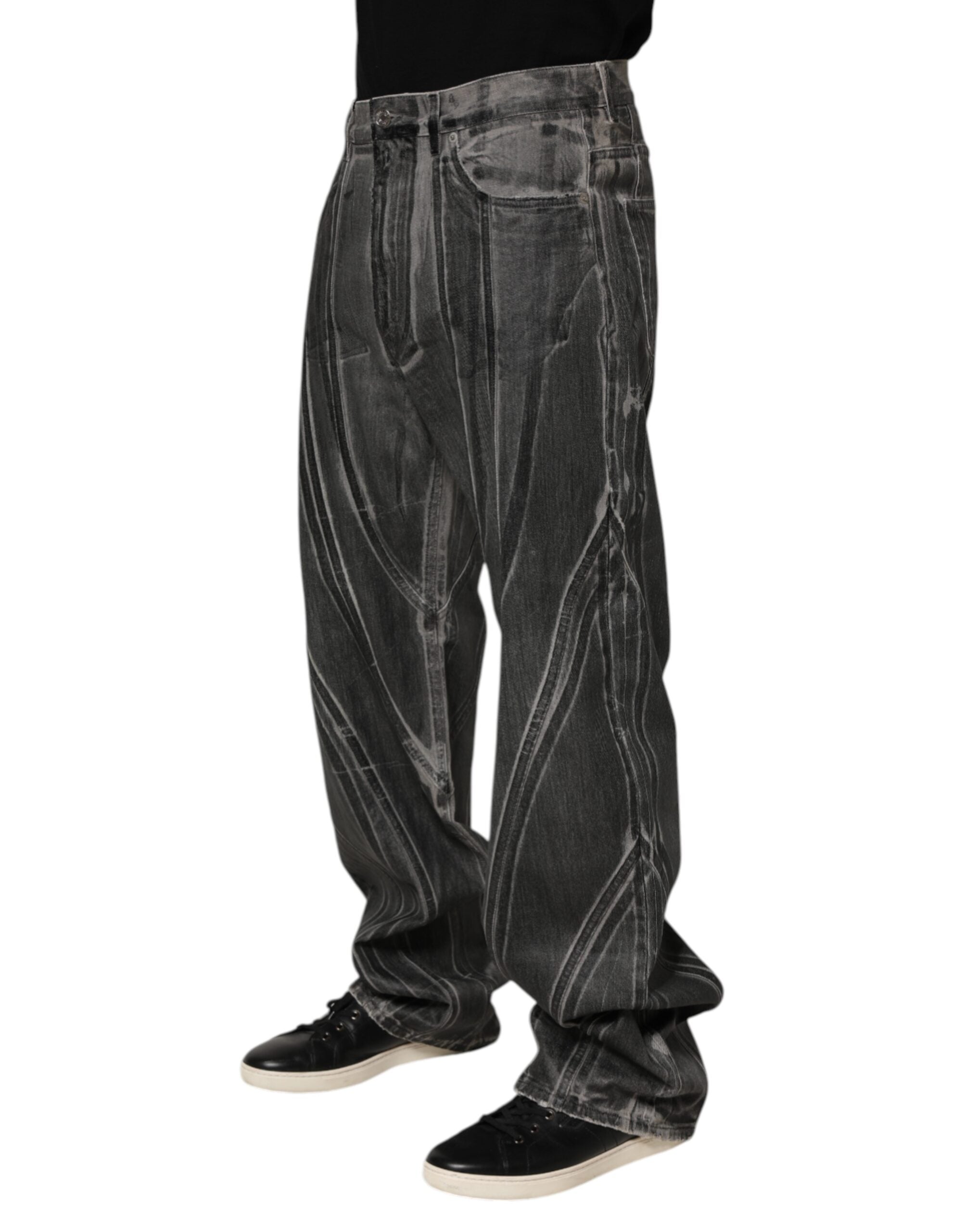 Dolce & Gabbana Schwarz Grau Grafikdruck Denim-Hose Jeans