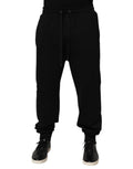 Dolce & Gabbana Schwarze Baumwoll-Logo-Sweatpants mit Kordelzug