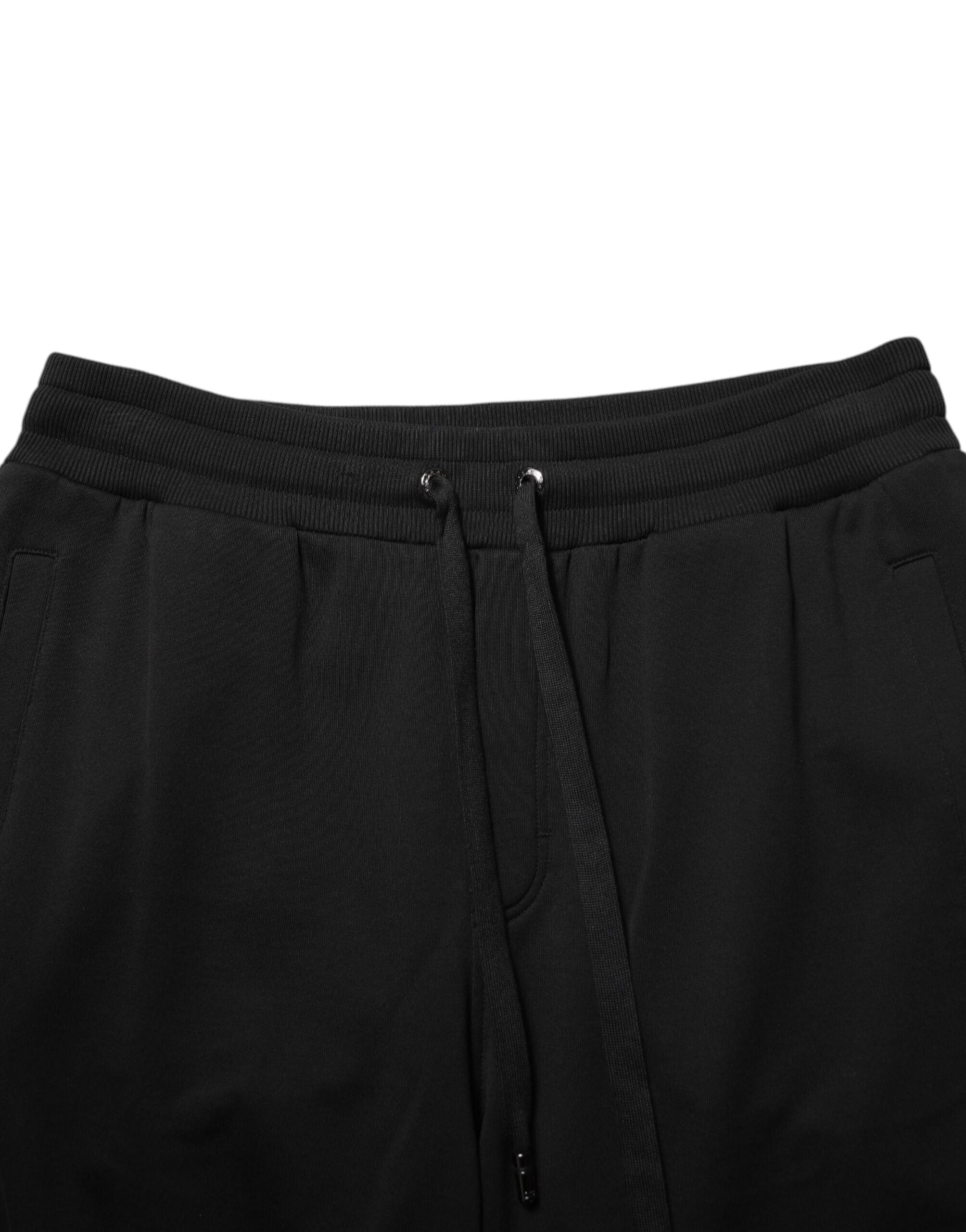 Dolce & Gabbana Schwarze Baumwoll-Logo-Sweatpants mit Kordelzug
