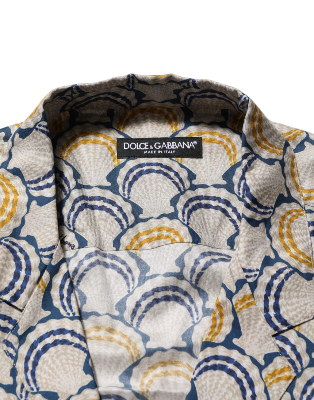 Dolce & Gabbana Cremefarbenes Hemd aus Baumwolle und Seide mit Muschelmuster auf Hawaii