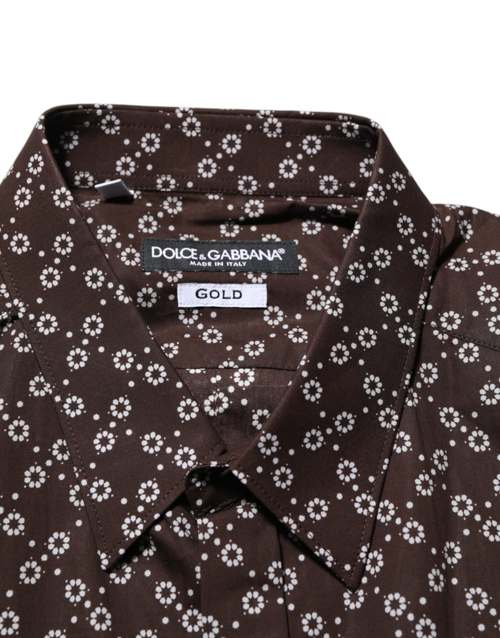 Dolce & Gabbana BrownFloral Collared GOLD Formelles Hemd