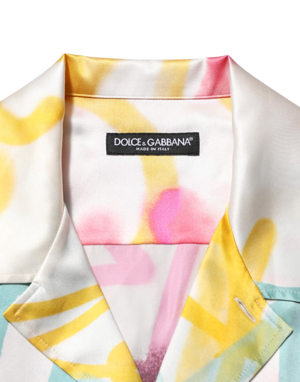 Dolce & Gabbana Men's White Silk Hawaiian Graffiti Shirt Casual Shirt