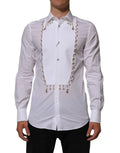 Dolce & Gabbana White DG-Logo Pearl GOLD Cotton Formal Shirt