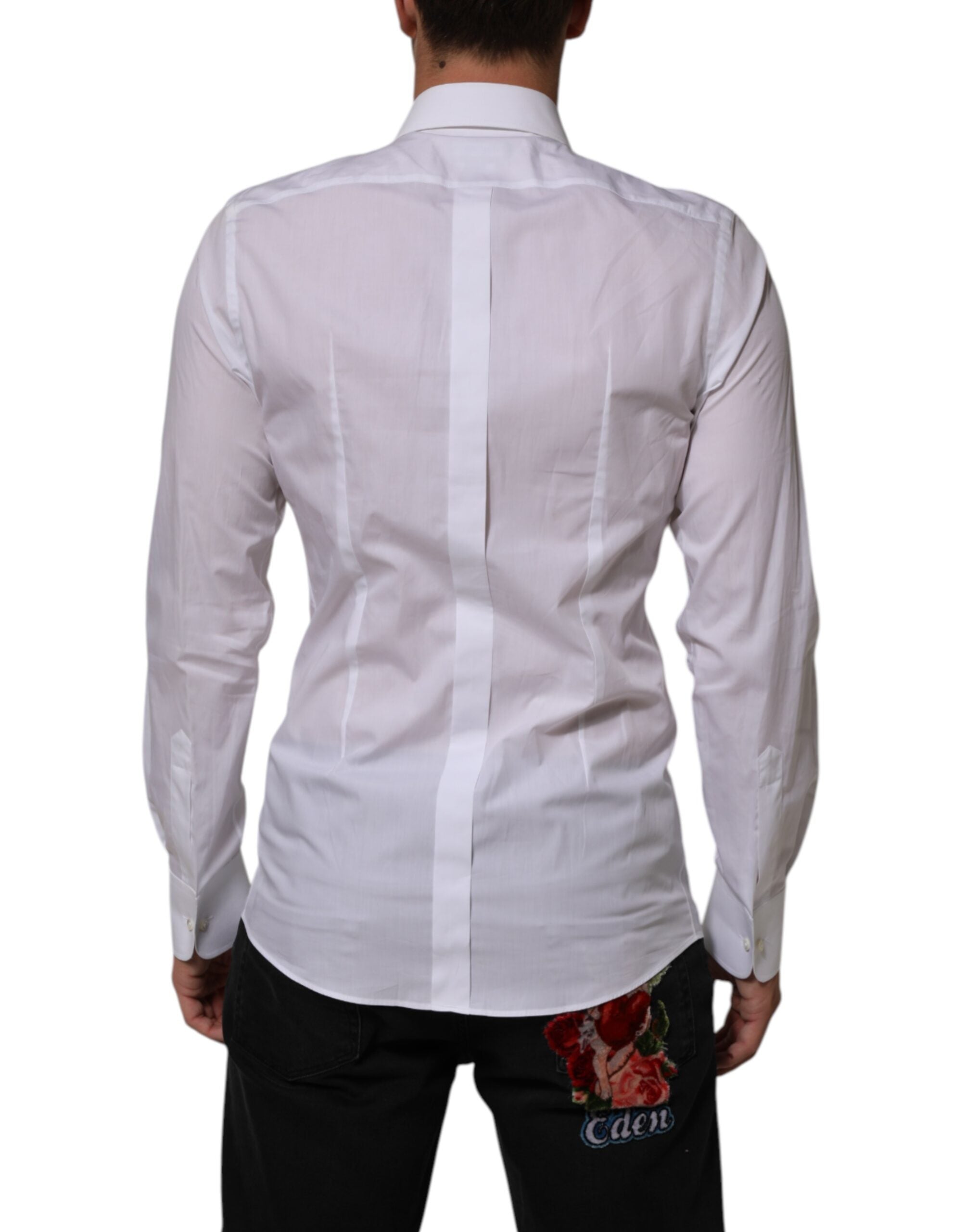 Dolce & Gabbana White DG-Logo Pearl GOLD Cotton Formal Shirt