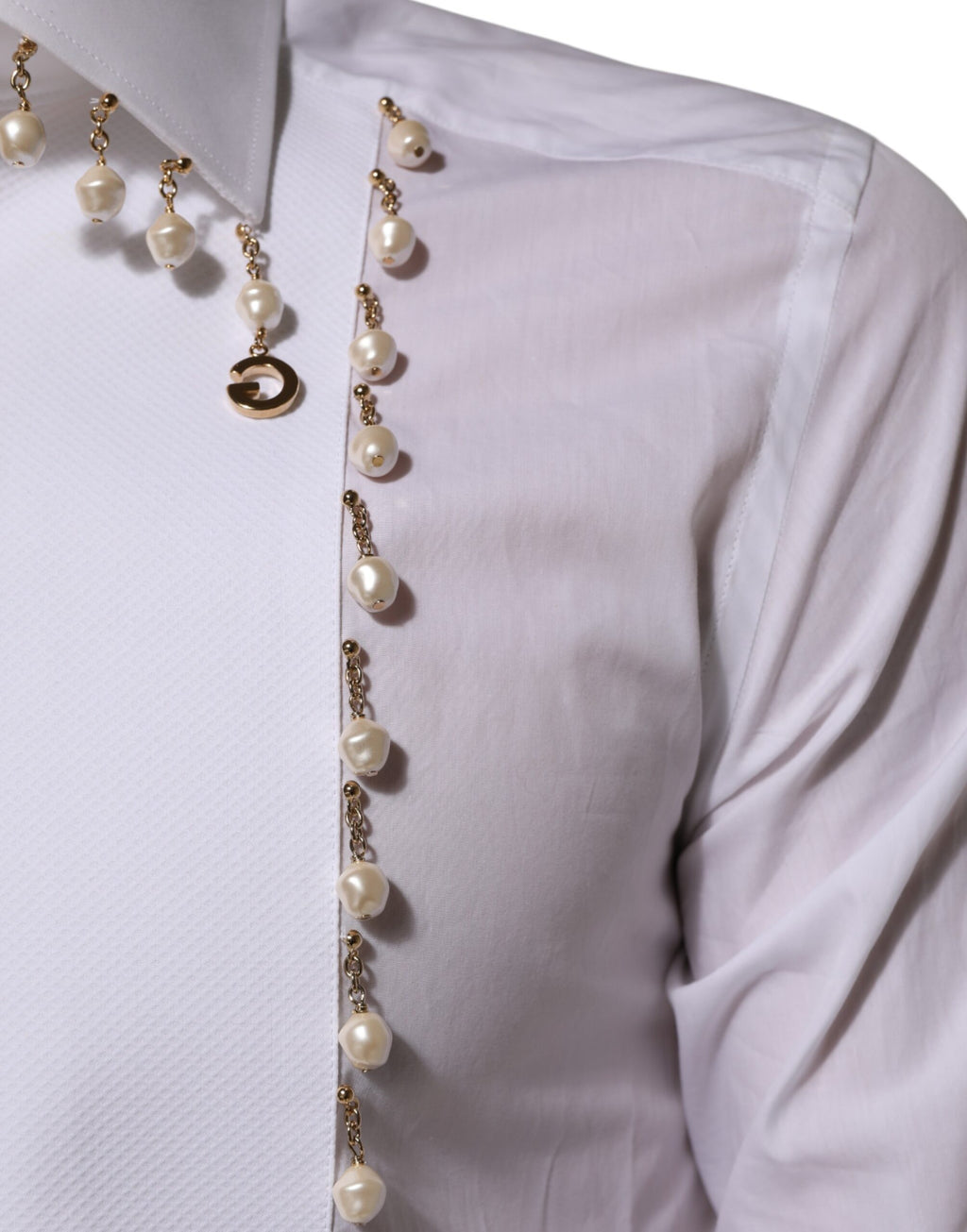 Dolce & Gabbana White DG-Logo Pearl GOLD Cotton Formal Shirt