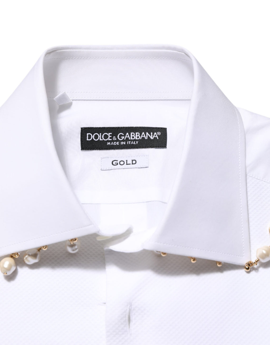 Dolce & Gabbana White DG-Logo Pearl GOLD Cotton Formal Shirt
