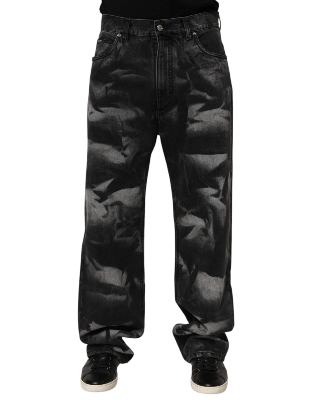 Dolce & Gabbana Schwarz marmorierte Effekt Straight Men Denim Jeans