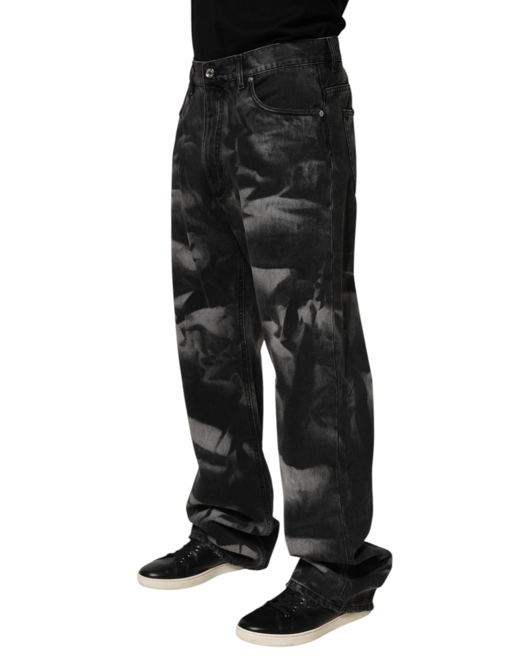 Dolce & Gabbana Schwarz marmorierte Effekt Straight Men Denim Jeans