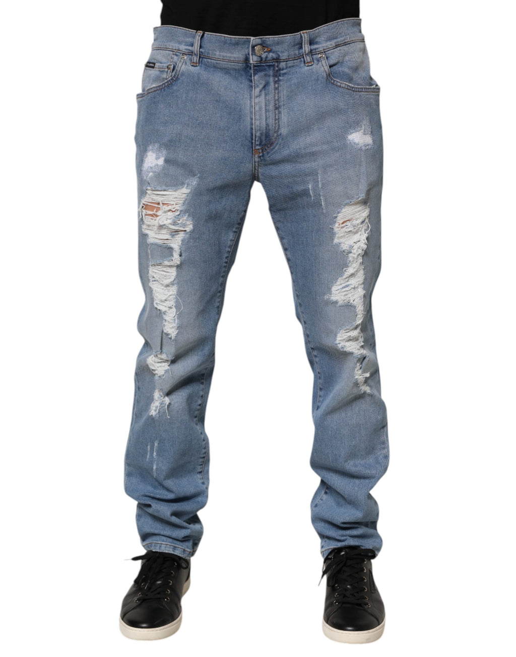 Dolce & Gabbana Blue Distressed Slim Fit Cotton Denim Jeans