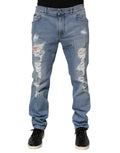 Dolce & Gabbana Blue Distressed Slim Fit Cotton Denim Jeans