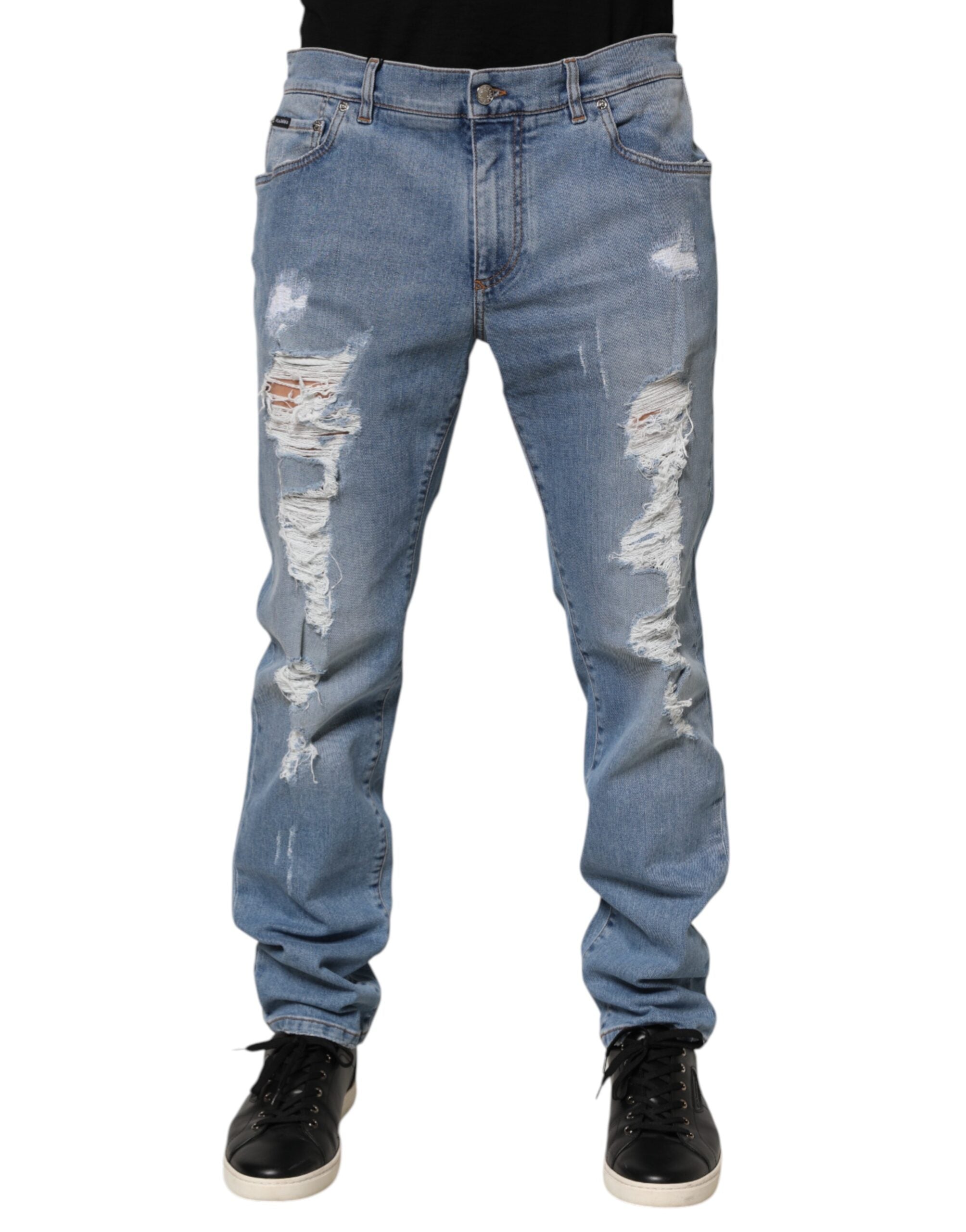 Dolce & Gabbana Blue Distressed Slim Fit Cotton Denim Jeans