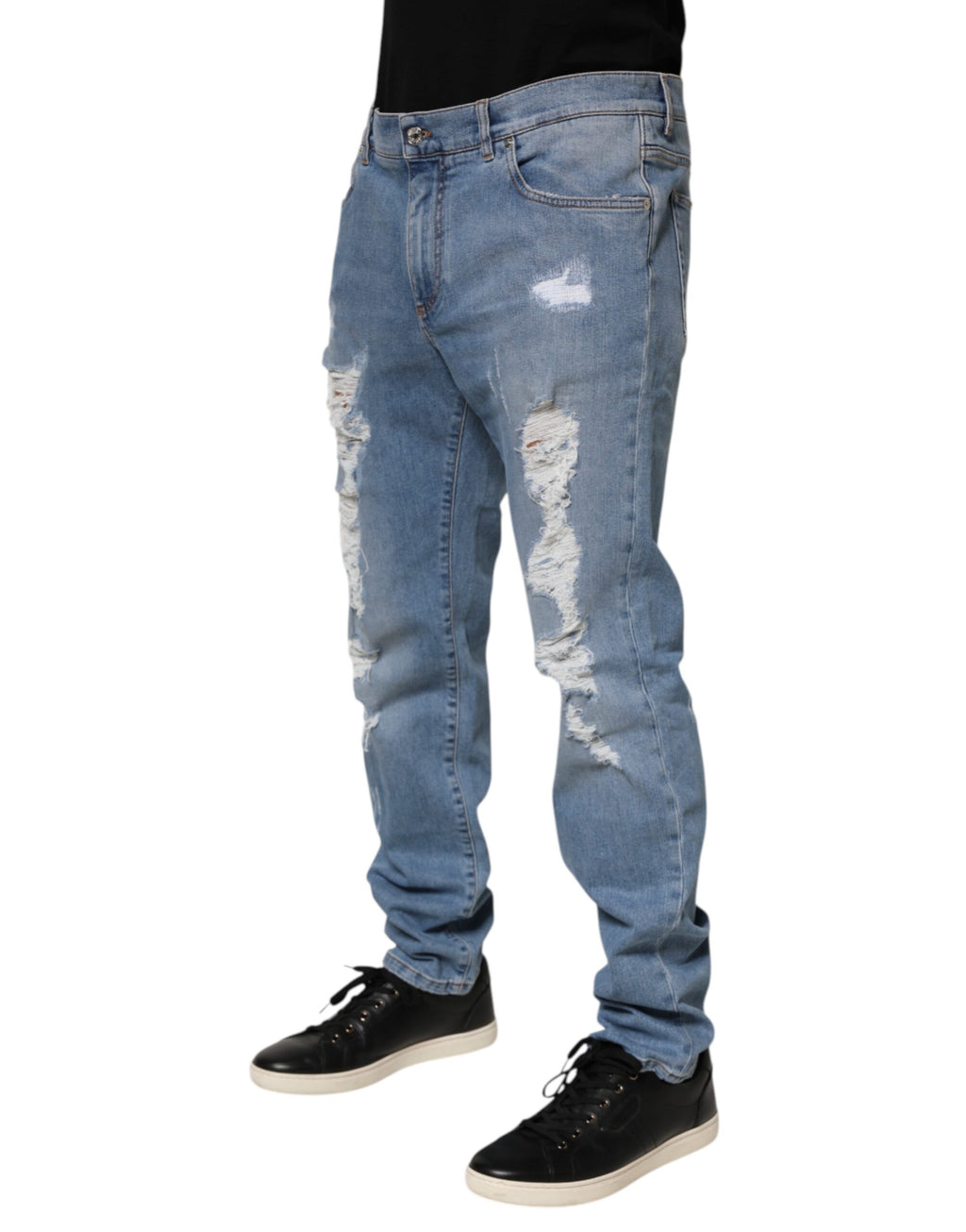 Dolce & Gabbana Blue Distressed Slim Fit Cotton Denim Jeans