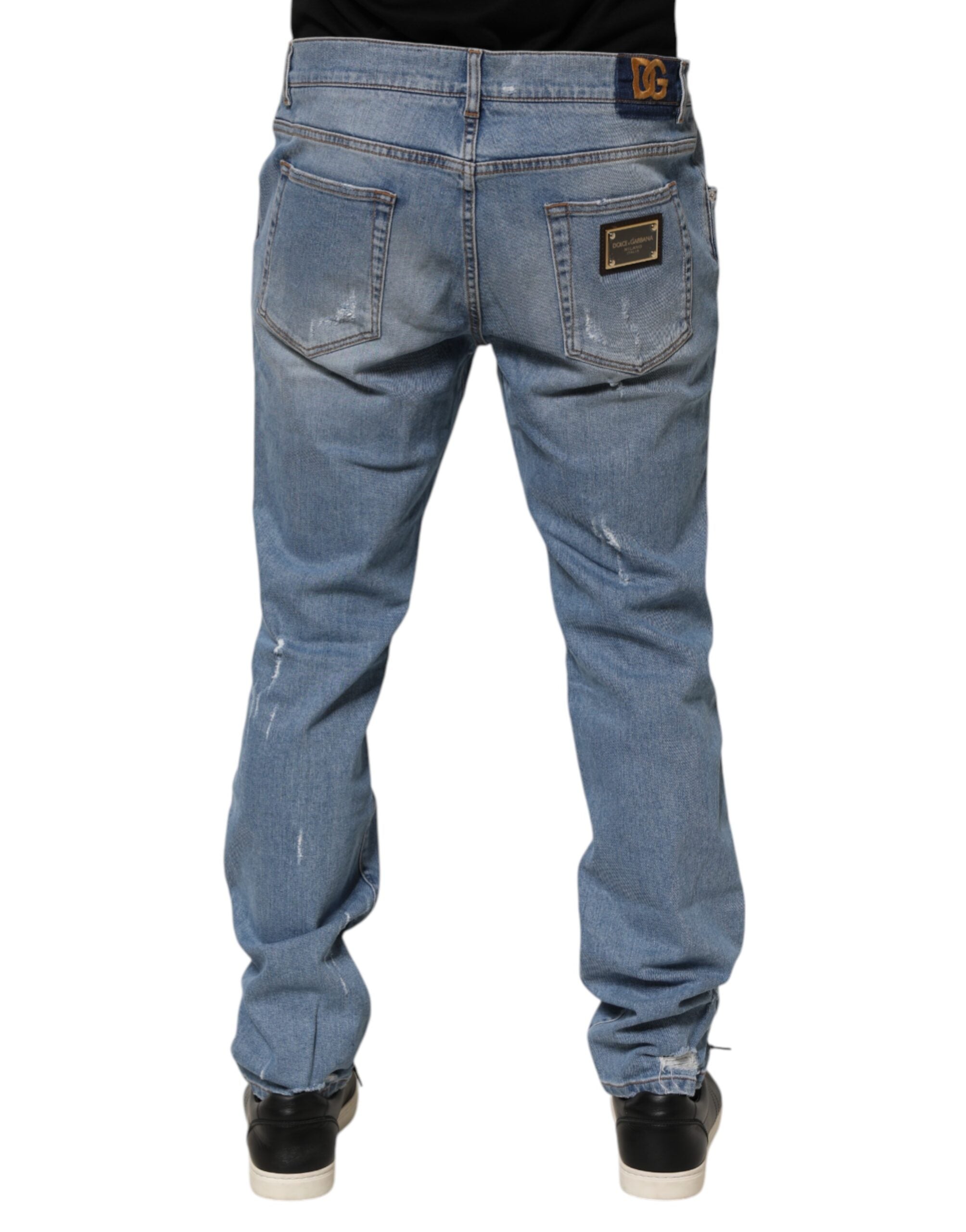 Dolce & Gabbana Blue Distressed Slim Fit Cotton Denim Jeans