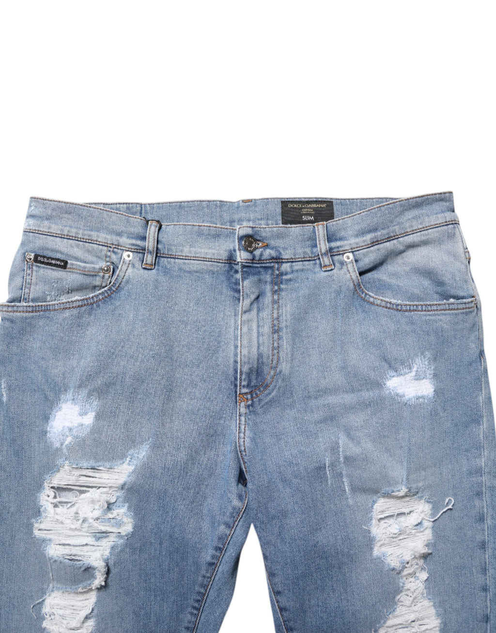 Dolce & Gabbana Blue Distressed Slim Fit Cotton Denim Jeans