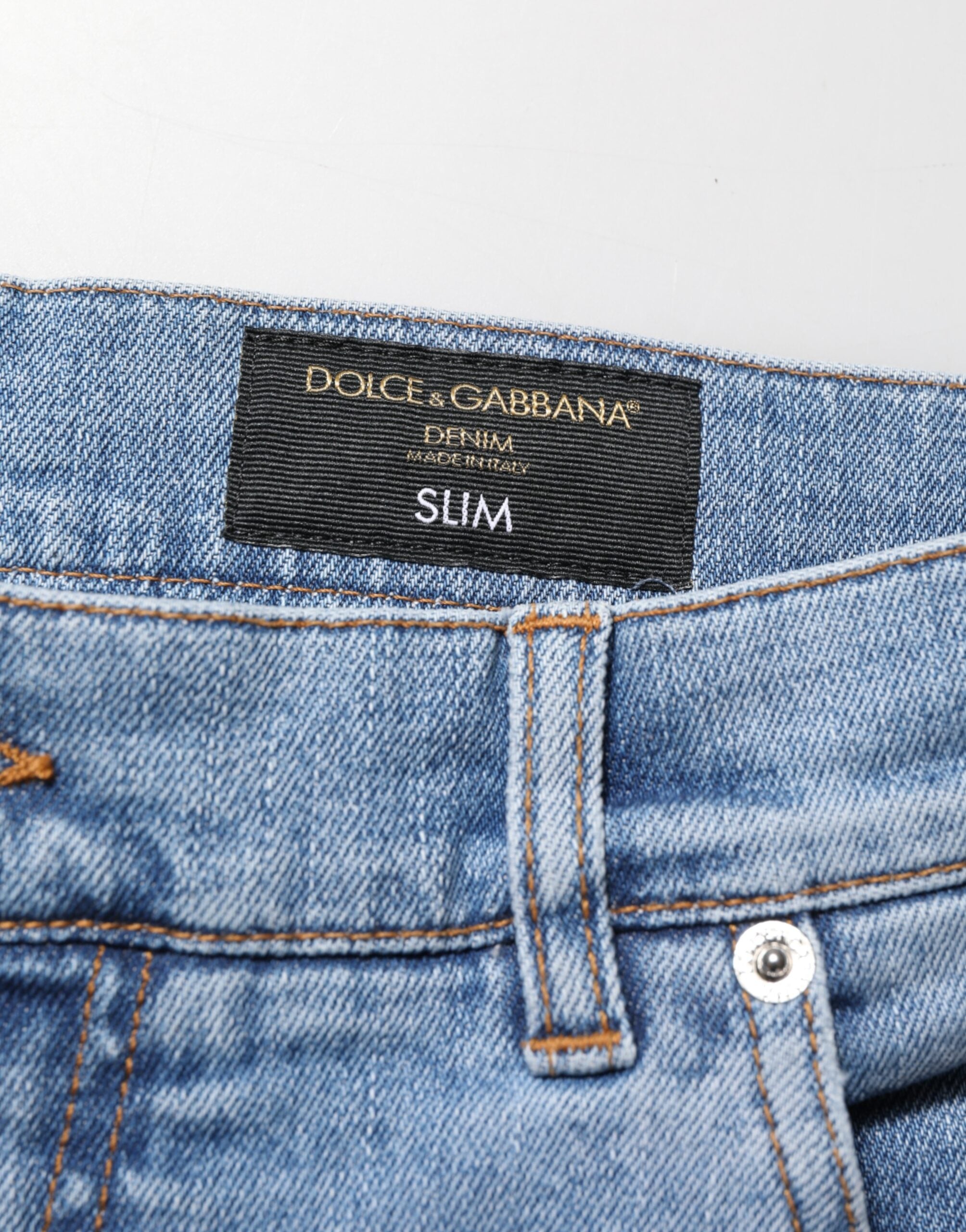Dolce & Gabbana Blue Distressed Slim Fit Cotton Denim Jeans