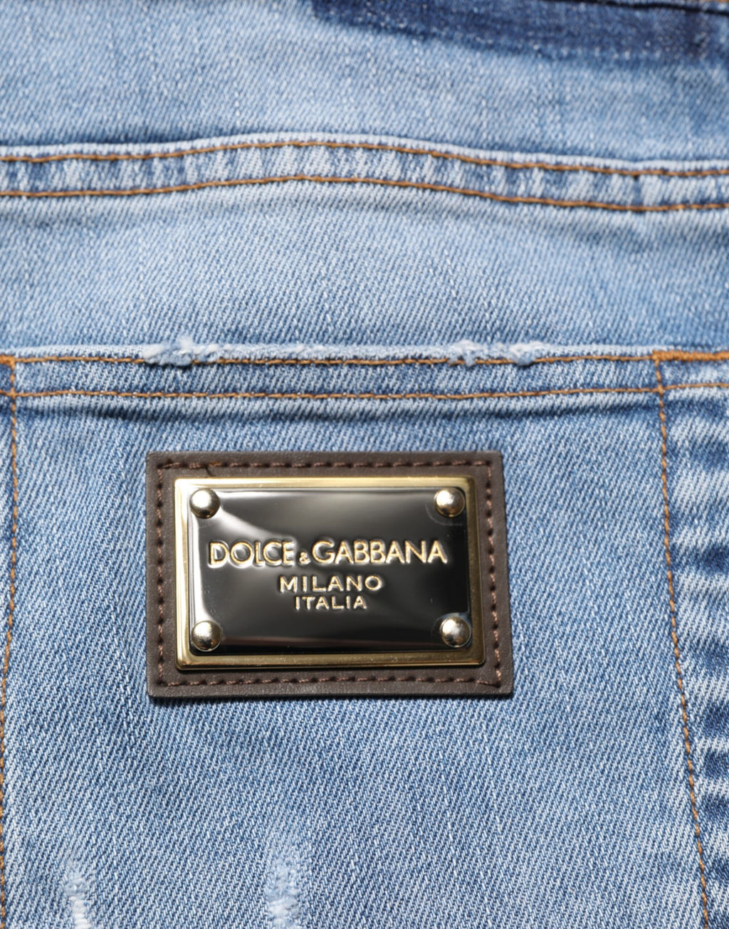 Dolce & Gabbana Blue Distressed Slim Fit Cotton Denim Jeans