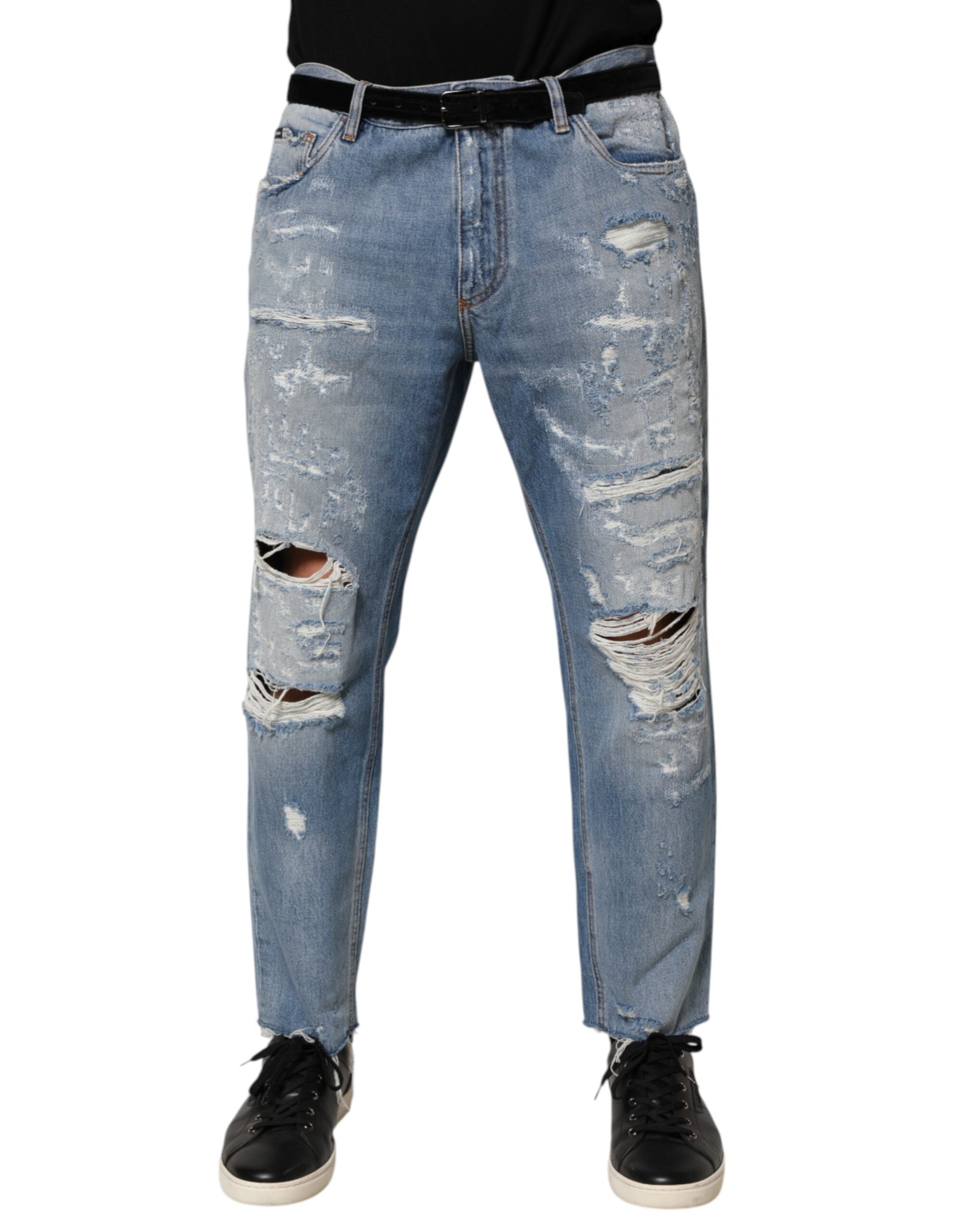Dolce & Gabbana Blue Distressed Ripped Denim Jeans