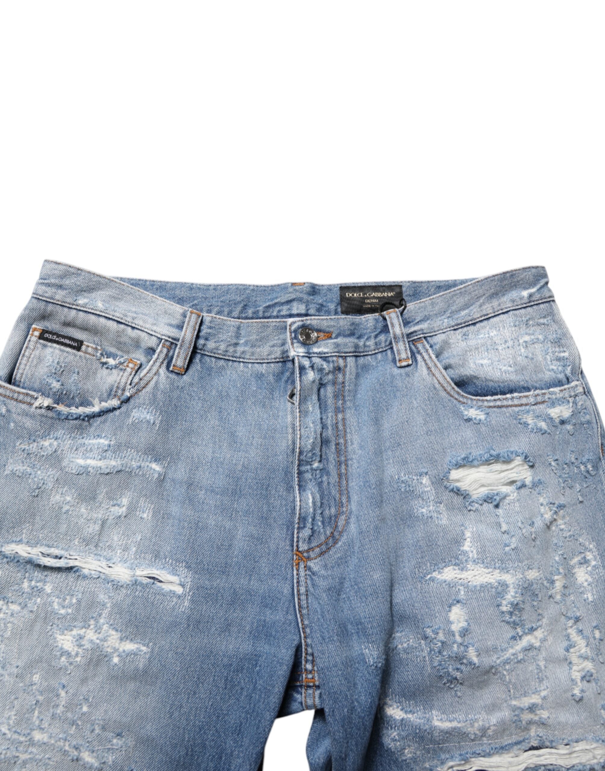 Dolce & Gabbana Blue Distressed Ripped Denim Jeans