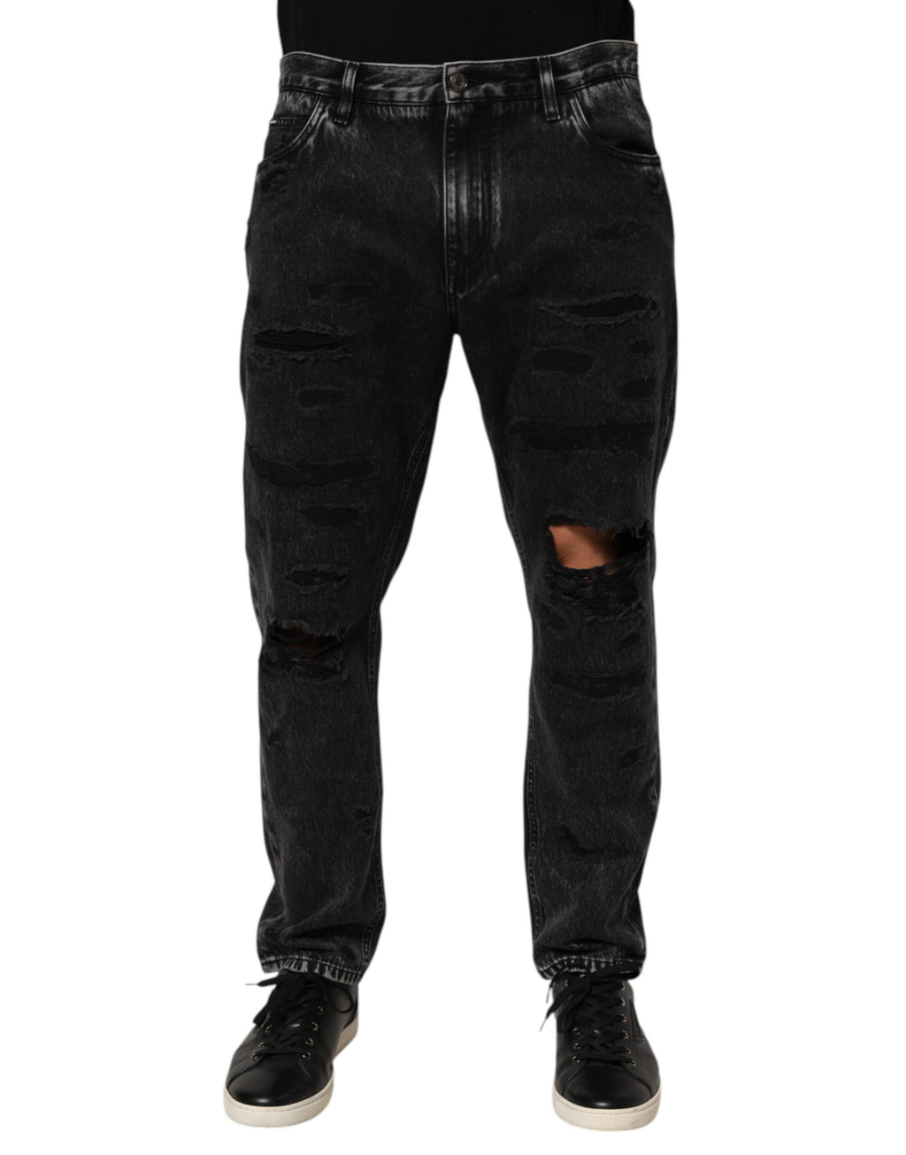 Dolce & Gabbana Black Washed Ripped Jeans in Loose Cotton Denim