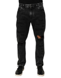 Dolce & Gabbana Black Washed Ripped Jeans in Loose Cotton Denim