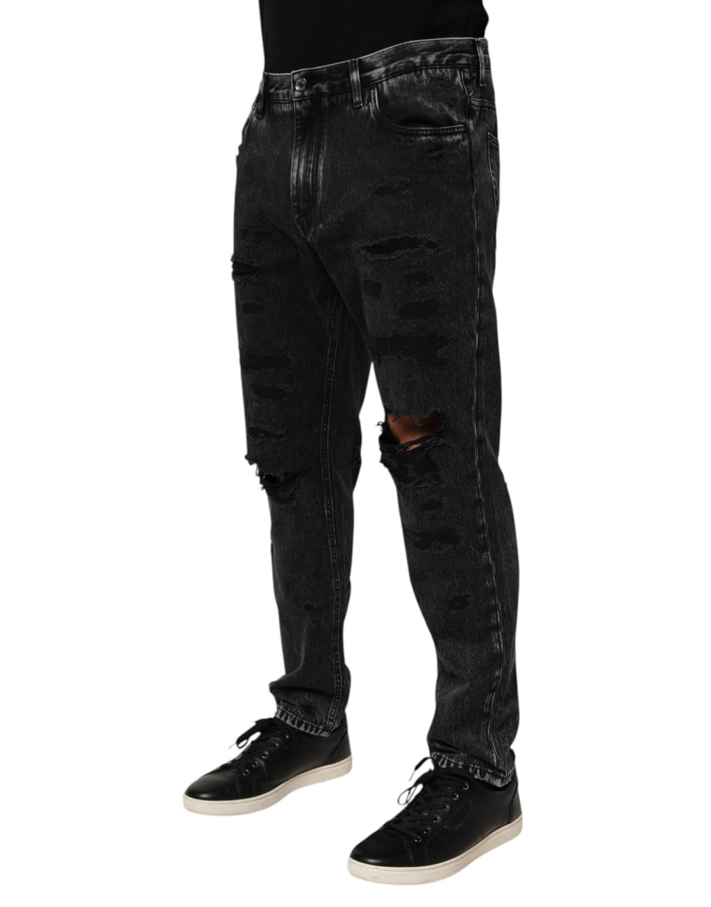 Dolce & Gabbana Black Washed Ripped Jeans in Loose Cotton Denim