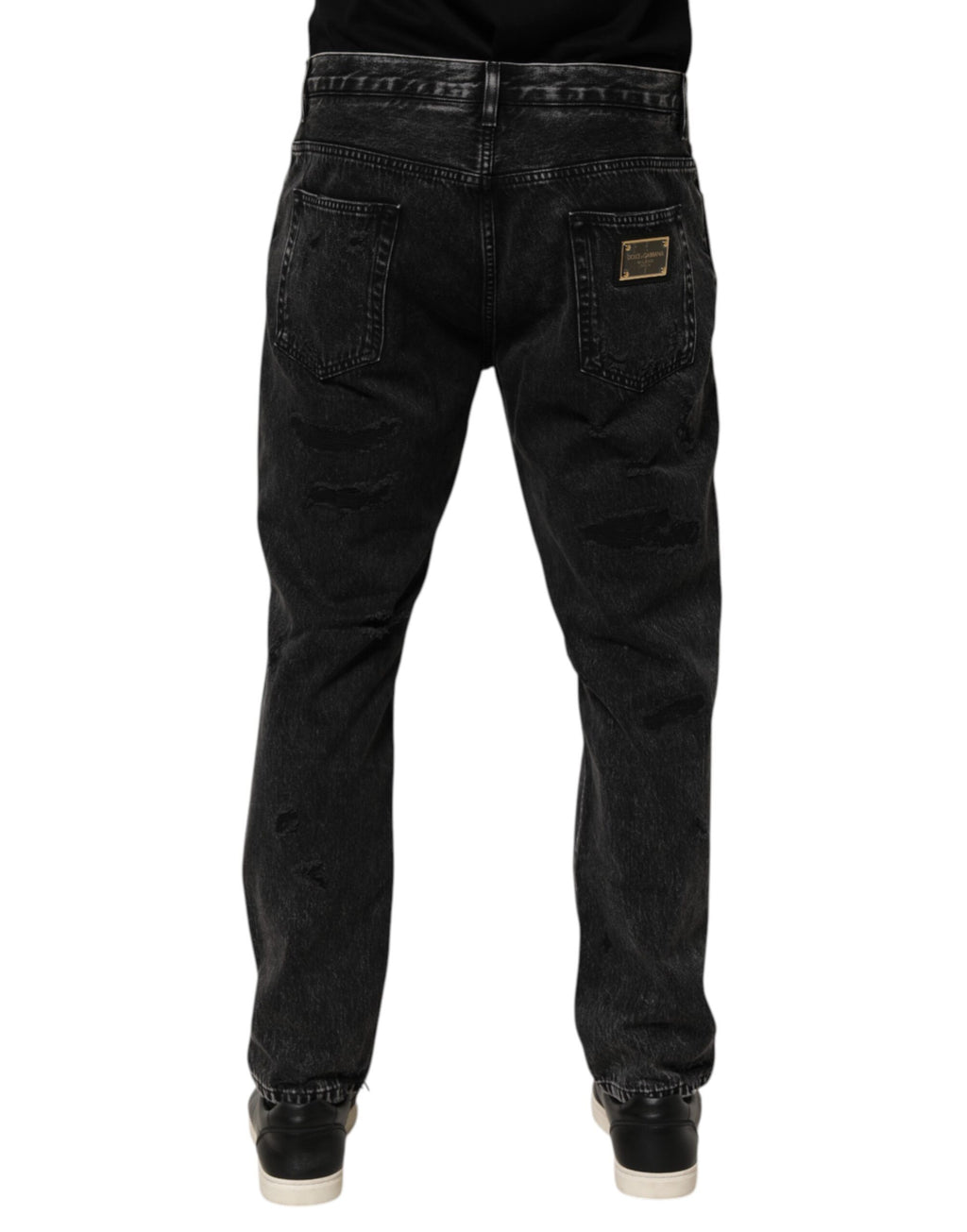 Dolce & Gabbana Black Washed Ripped Jeans in Loose Cotton Denim