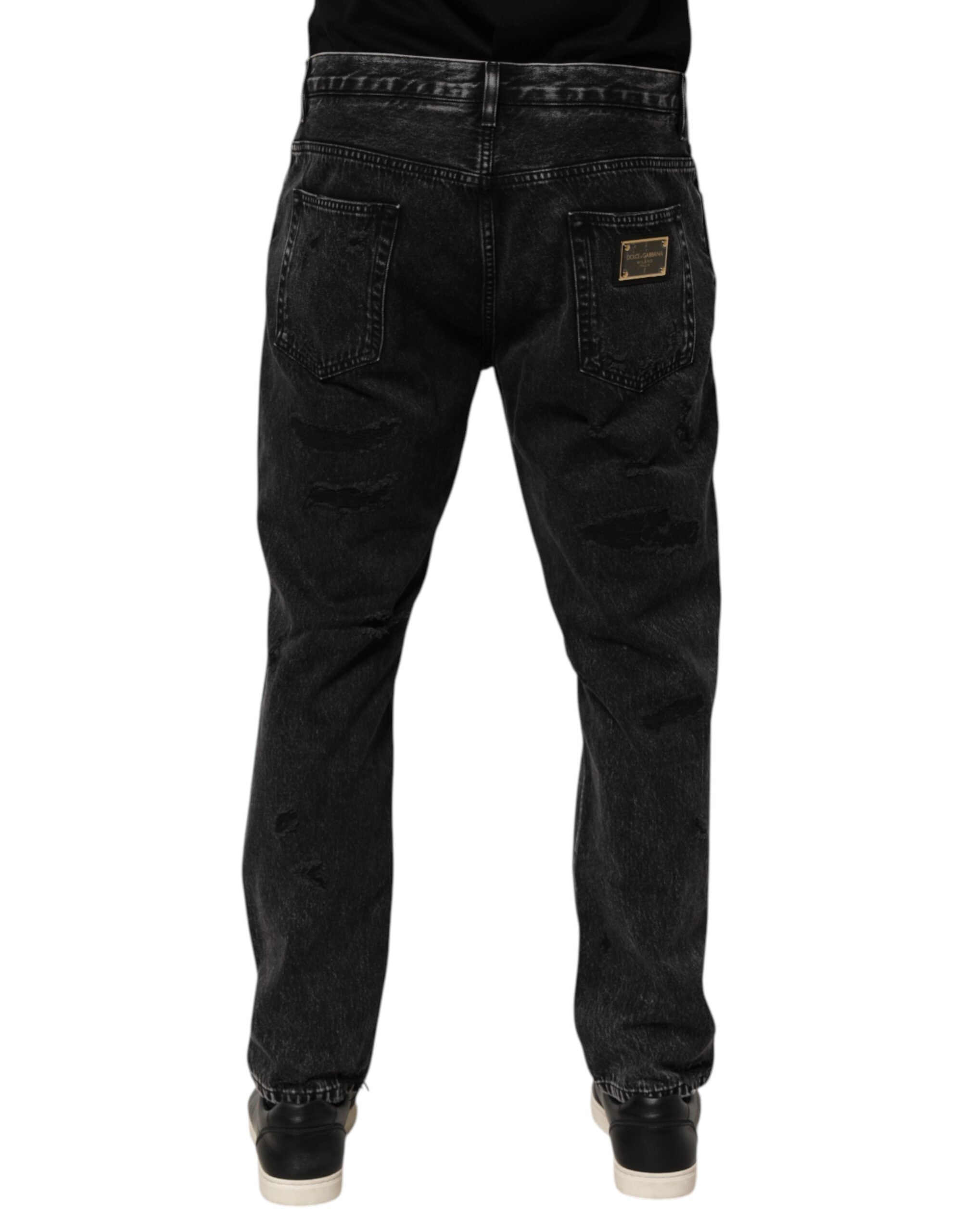Dolce & Gabbana Black Washed Ripped Jeans in Loose Cotton Denim