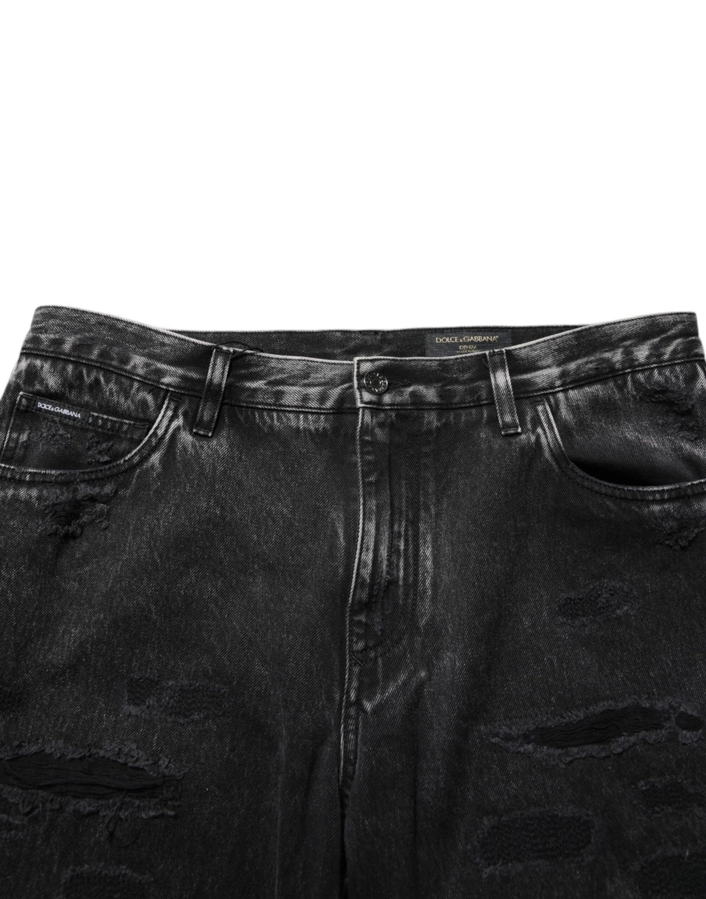 Dolce & Gabbana Black Washed Ripped Jeans in Loose Cotton Denim
