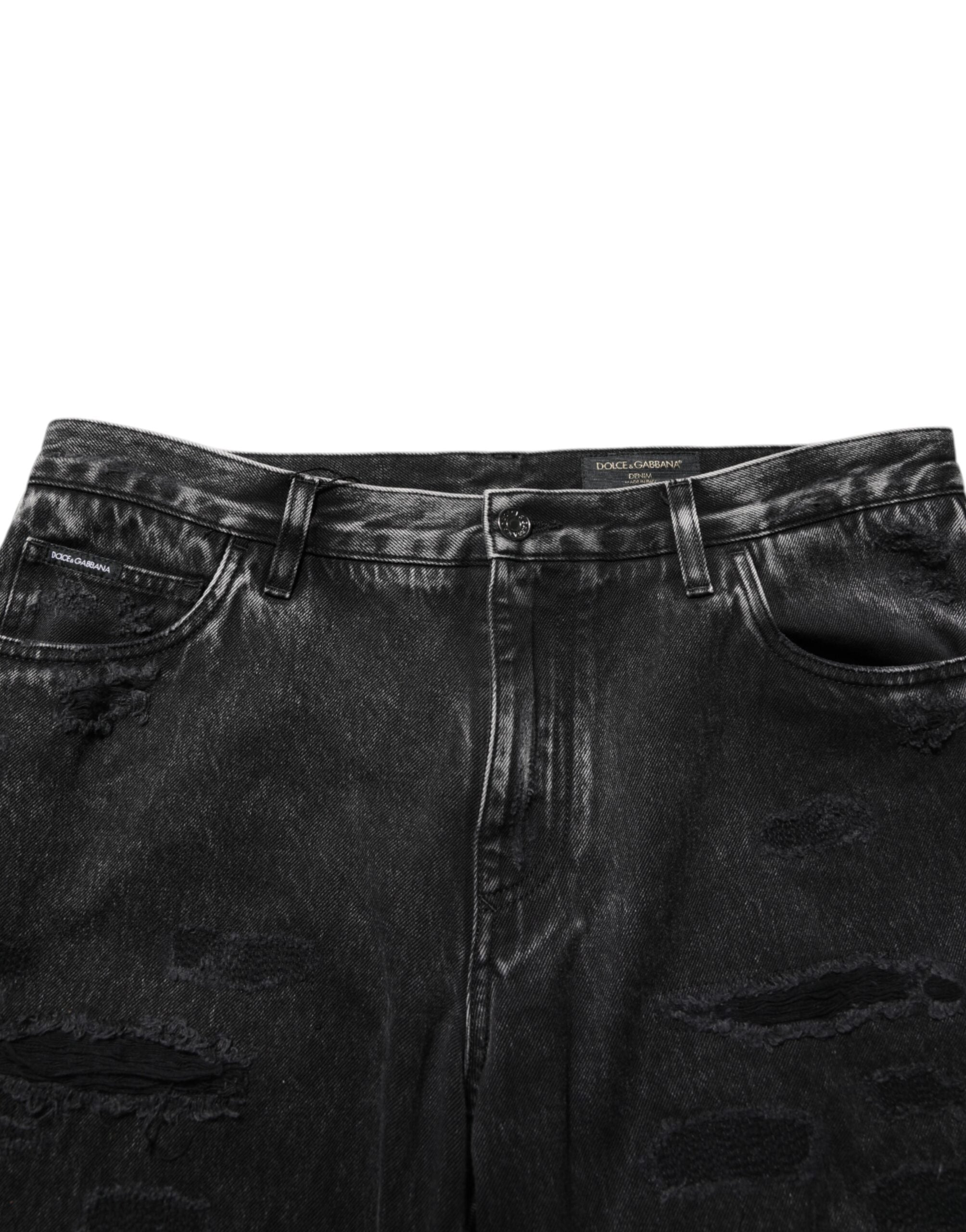 Dolce & Gabbana Black Washed Ripped Jeans in Loose Cotton Denim