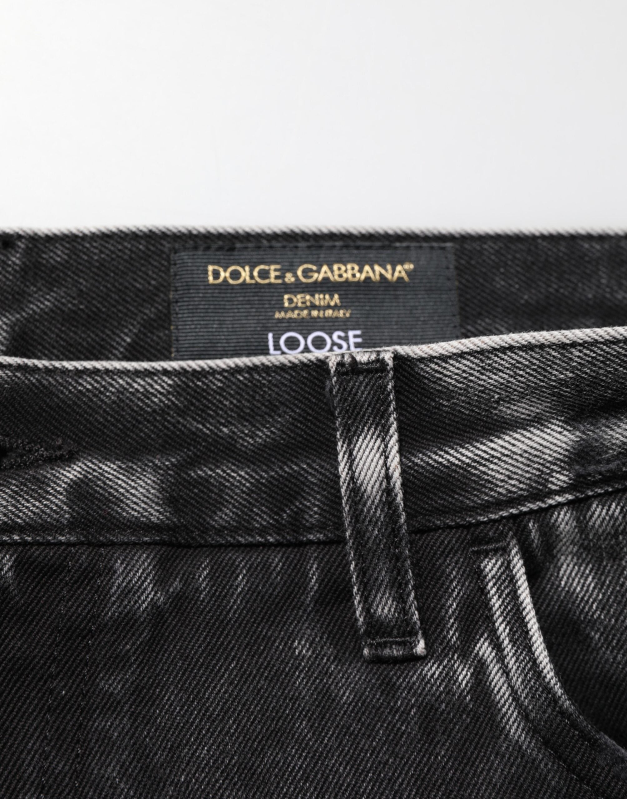 Dolce & Gabbana Black Washed Ripped Jeans in Loose Cotton Denim