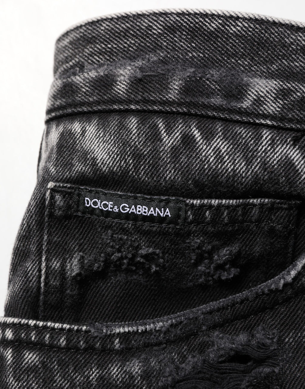 Dolce & Gabbana Black Washed Ripped Jeans in Loose Cotton Denim