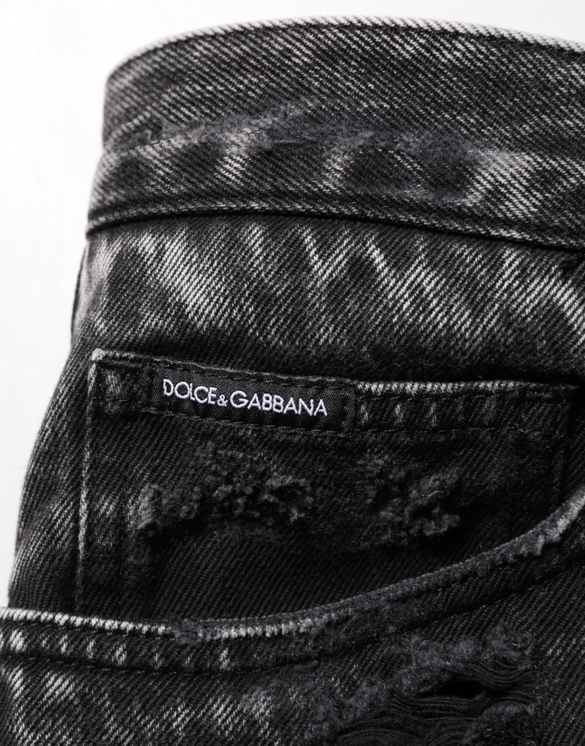 Dolce & Gabbana Black Washed Ripped Jeans in Loose Cotton Denim