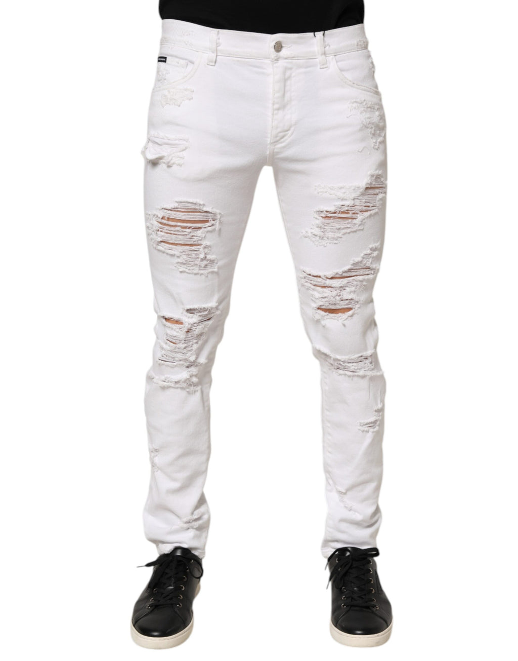 Dolce & Gabbana Weiße zerrissene Denim-Hosenjeans