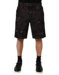 Dolce & Gabbana Black Cotton Tattered Denim Men's Bermuda Shorts